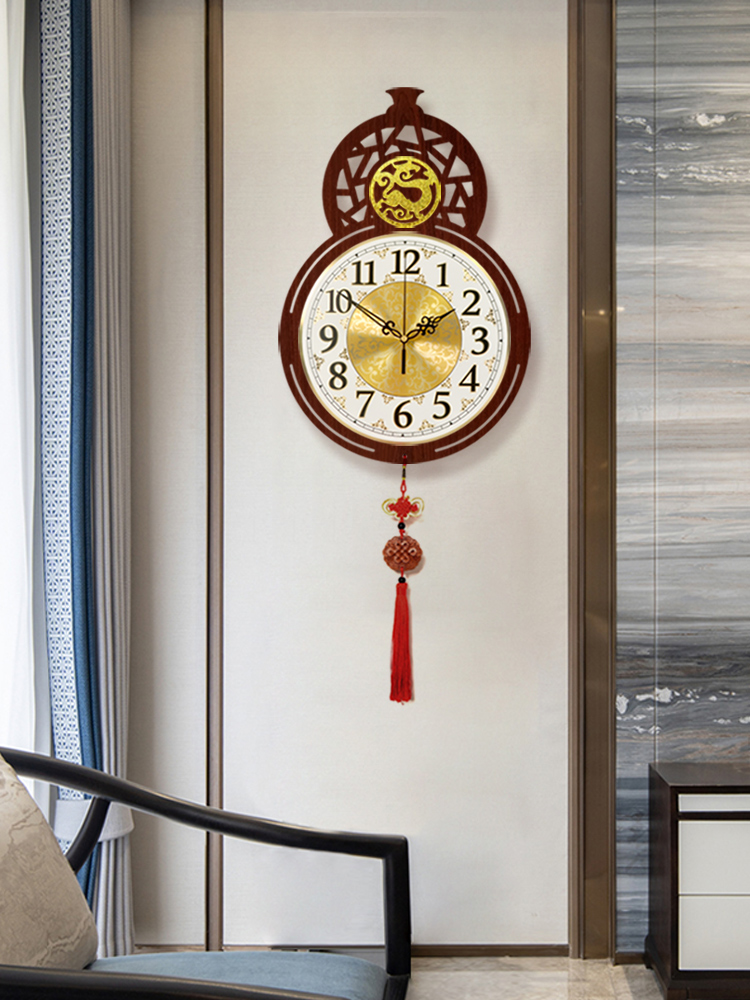 复古客厅钟表静音家用中国风挂钟葫芦艺术装饰时钟免打孔中式挂表