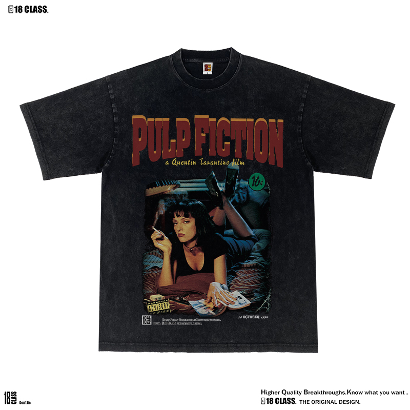 Pulp Fiction复古低俗美式电影小说美式印花洗水重磅宽松短袖T恤