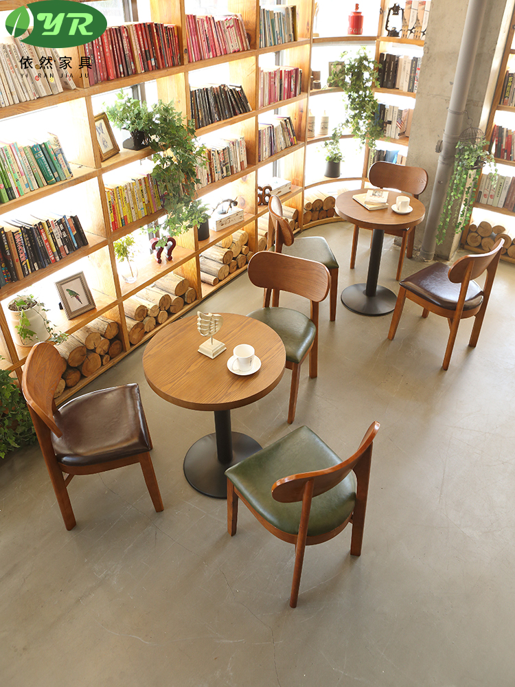 咖啡厅实木奶茶店桌椅组合甜品书店汉堡休息食堂面馆日料餐饮家具