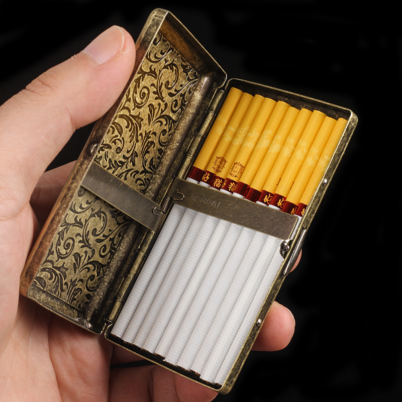 新品复古青铜凝花细支烟盒20支装多图案轻巧便携两面对开烟盒烟具