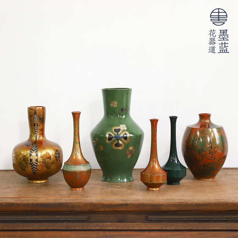 日本回流铜器 紫斑铜瓶花器 禅意花瓶摆件复古装饰日式插花花道