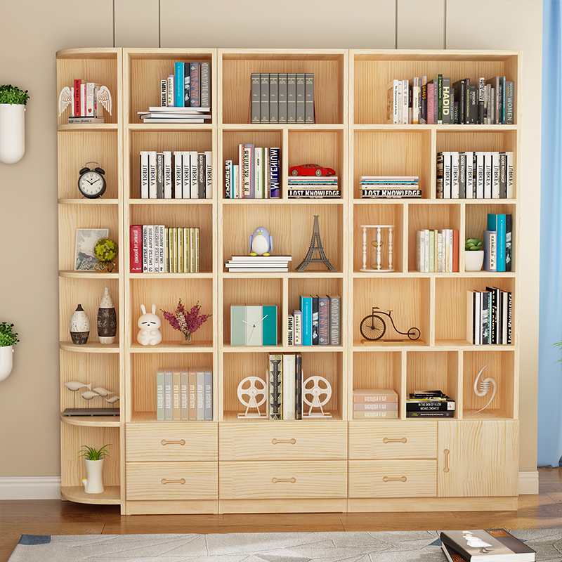书架实木落地全实木简易置物架儿童绘本架家用客厅图书馆松木书柜
