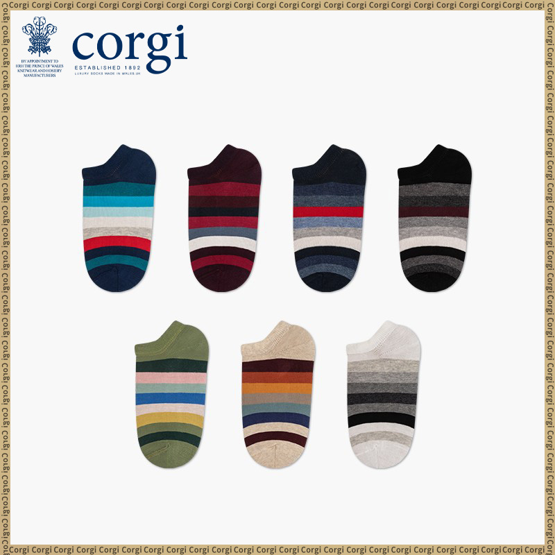 CORGI柯基英国进口男女船袜薄款多色条纹休闲亲肤透气精梳棉短袜