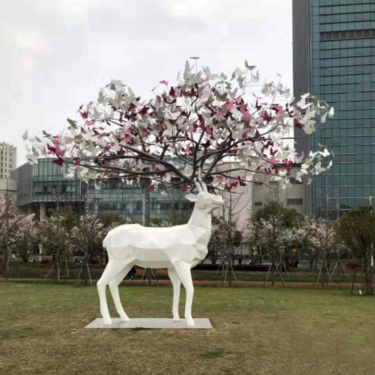 白色祥鹿雕塑金属艺术摆件园林景观公园花园庭院装置摆设定制订做