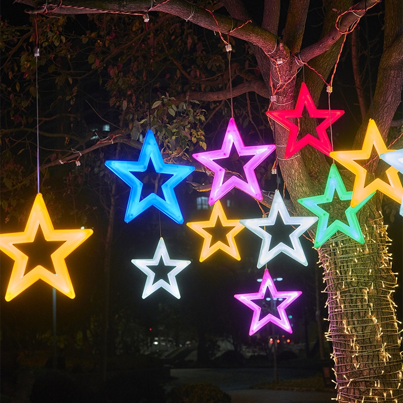 led五角星装饰灯户外防水挂树上的彩灯工程亮化节日造型灯雪花灯