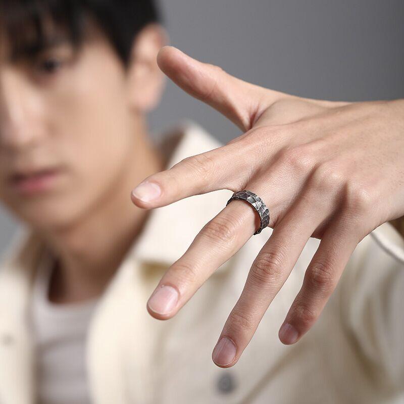 01455韩国复古石头纹路戒指女简约气质个性设计感指环时尚手饰品