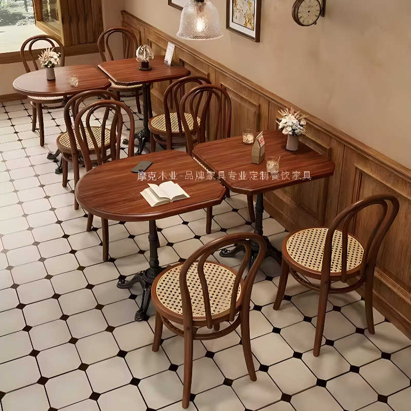 复古咖啡厅桌椅组合网红烘焙美式西餐厅小吃奶茶店餐馆酒吧实木桌