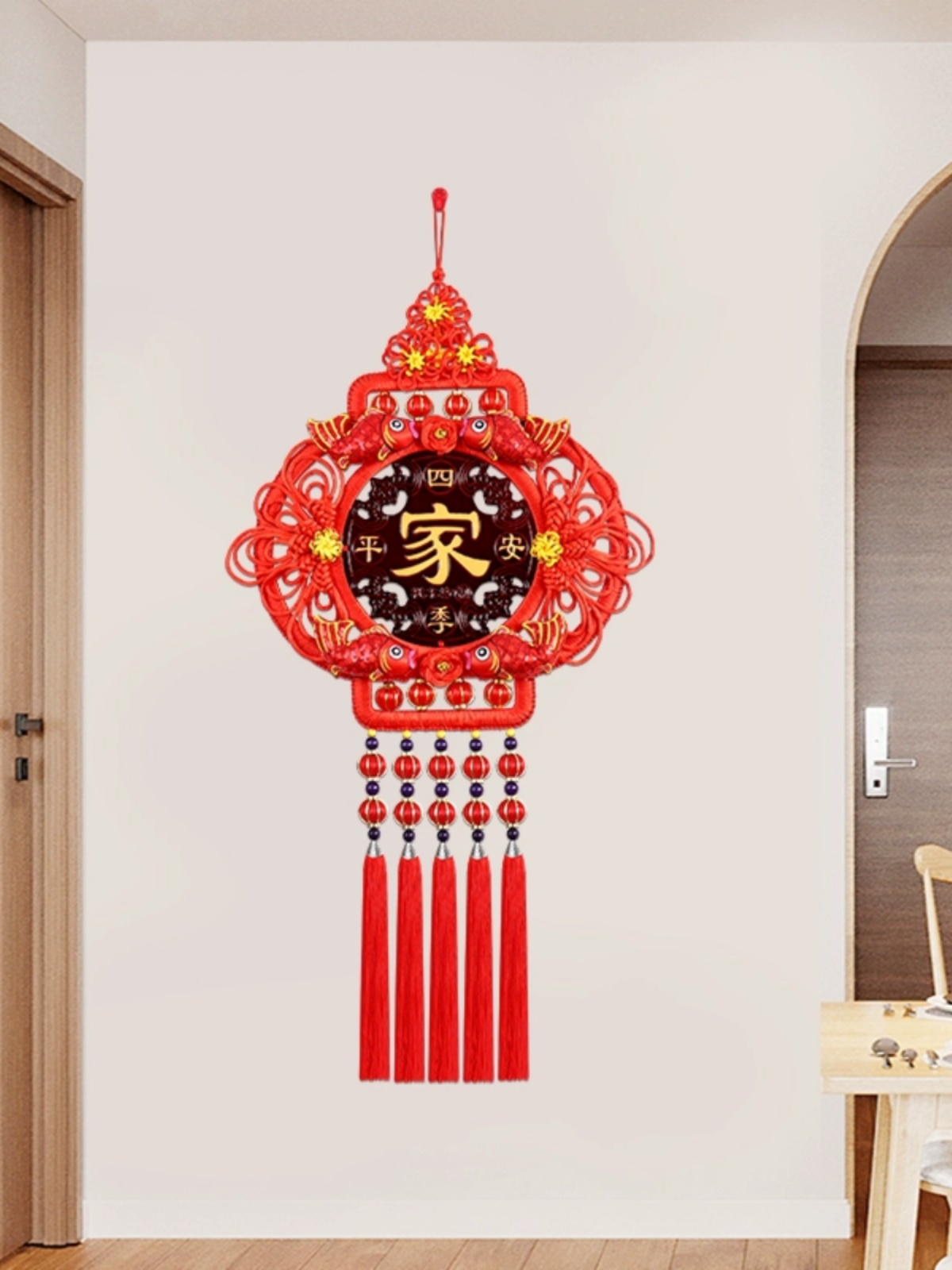 中国结新款高档豪华灯笼中国风挂件桃木福字客厅墙上玄关家居春节