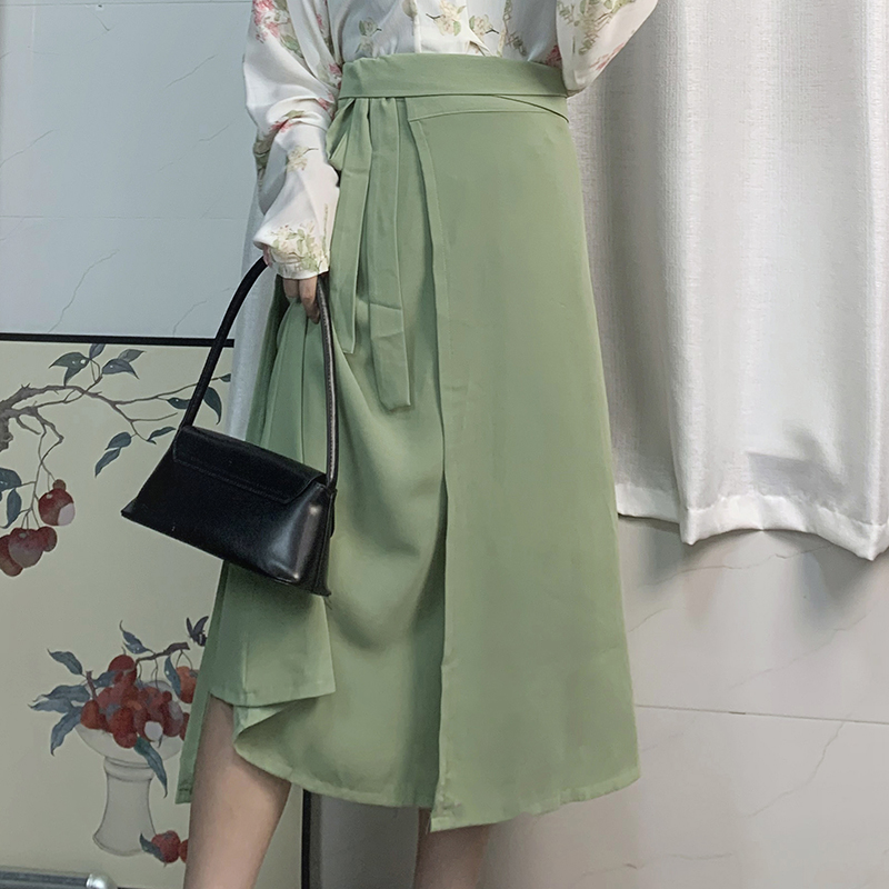 [纯色旋裙]鸟鸣山空原创黑色绿宋制汉服裙两片裙日常大摆夏季汉服