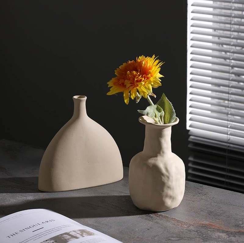 2023北欧简约素胚陶瓷花瓶摆件干花插花器创意艺术客厅电视柜桌面