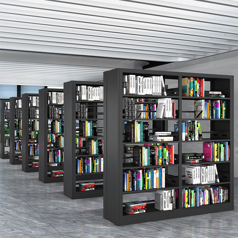 图书馆单双面书架钢制落地置物架学校书柜家用现代简约书店书籍架