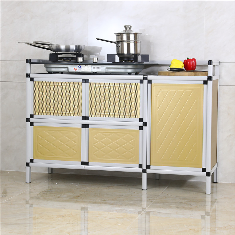 碗柜厨房铝合金简易橱柜家用厨柜经济型收纳柜多功能储物柜不锈钢