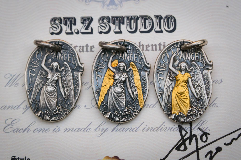 StZ 原创设计改造美国洛杉矶纪念银勺天使之城吊坠&指环925银镶金