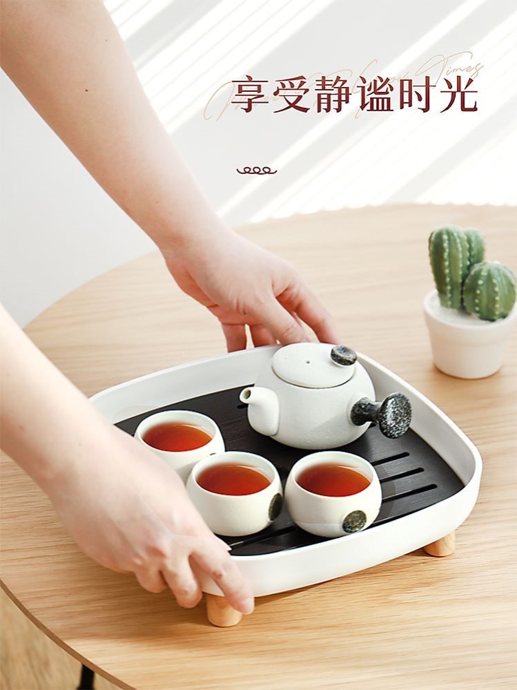 日式茶盘家用简约方形小型轻奢现代放茶杯简易茶具储水式沥水托盘