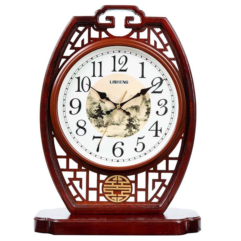 实木中式座钟客厅大号装饰时钟摆件中国风创意复古台钟静音石英钟