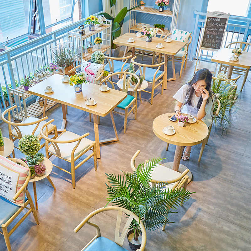 清新咖啡厅桌椅甜品店奶茶店茶餐厅铁艺餐桌椅组合网红小吃店桌椅