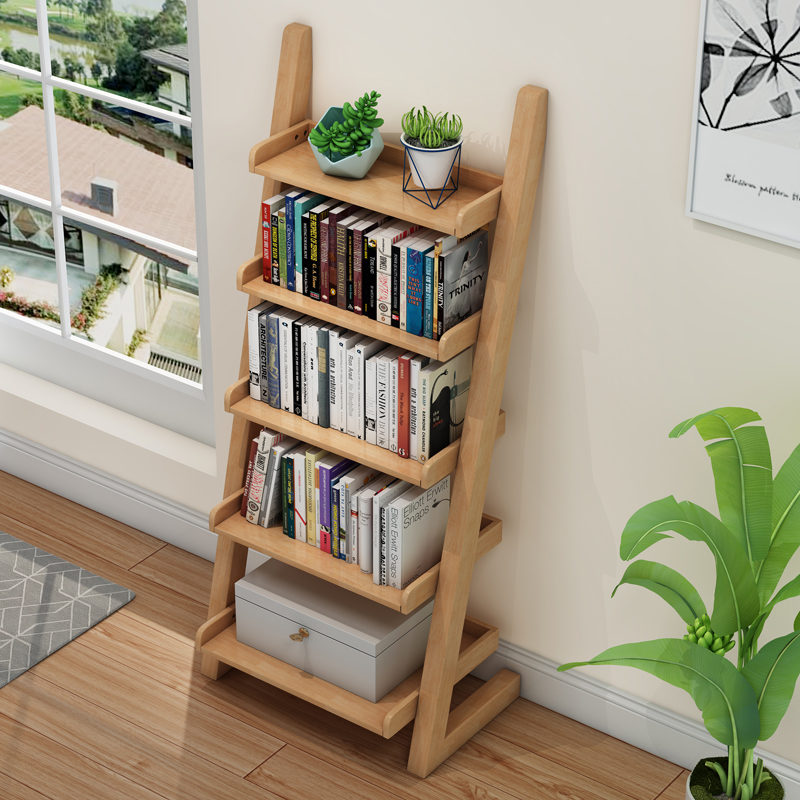 实木书架简易客厅置物架落地靠墙家用卧室收纳架简约省空间小书柜