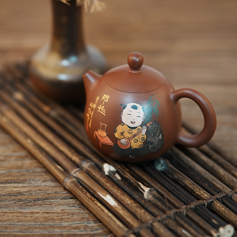 向今向古广西钦州坭兴陶直播纯手工彩填童趣茶壶开播款
