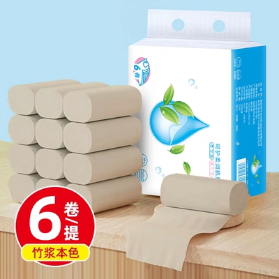 【天波精选】6卷袋装亲肤卫生纸家用原木浆无芯卷纸厕所本色卷