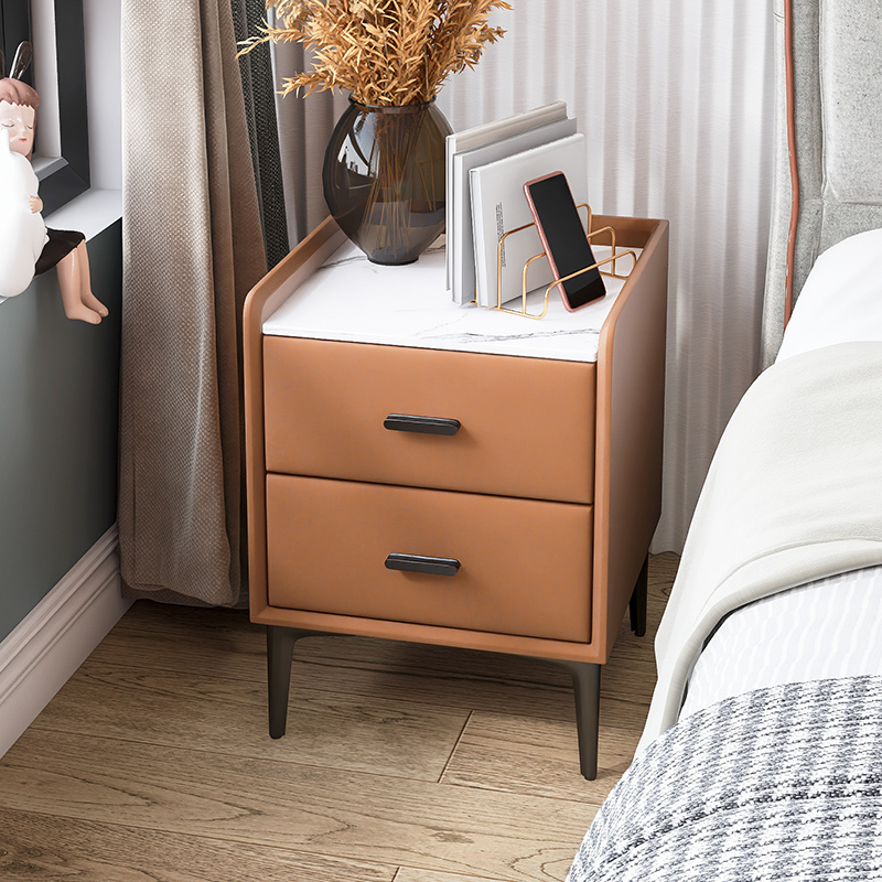 小型35cm全实木迷你床头柜现代简约皮质岩板窄边柜意式北欧收纳柜