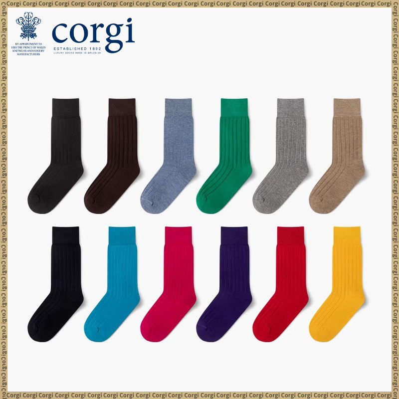CORGI中筒袜英国进口男女正装棉袜子纯色商务长袜透气本命年红袜