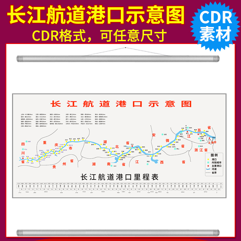 长江航道港口示意图CDR源文件矢量地图素材