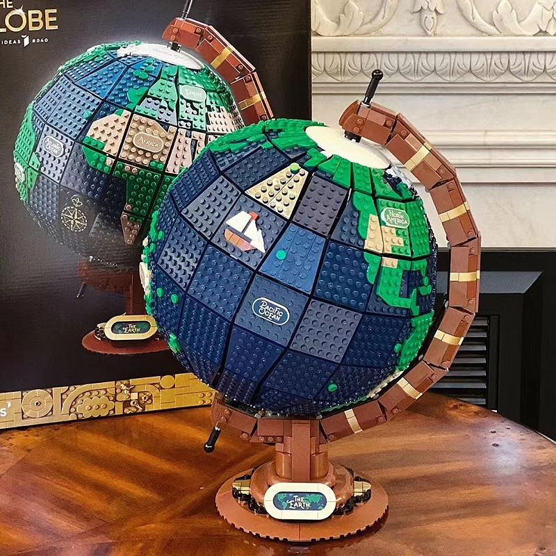 兼容乐高地球仪积木模型摆件世界地图高难度大型拼图拼装教育玩具