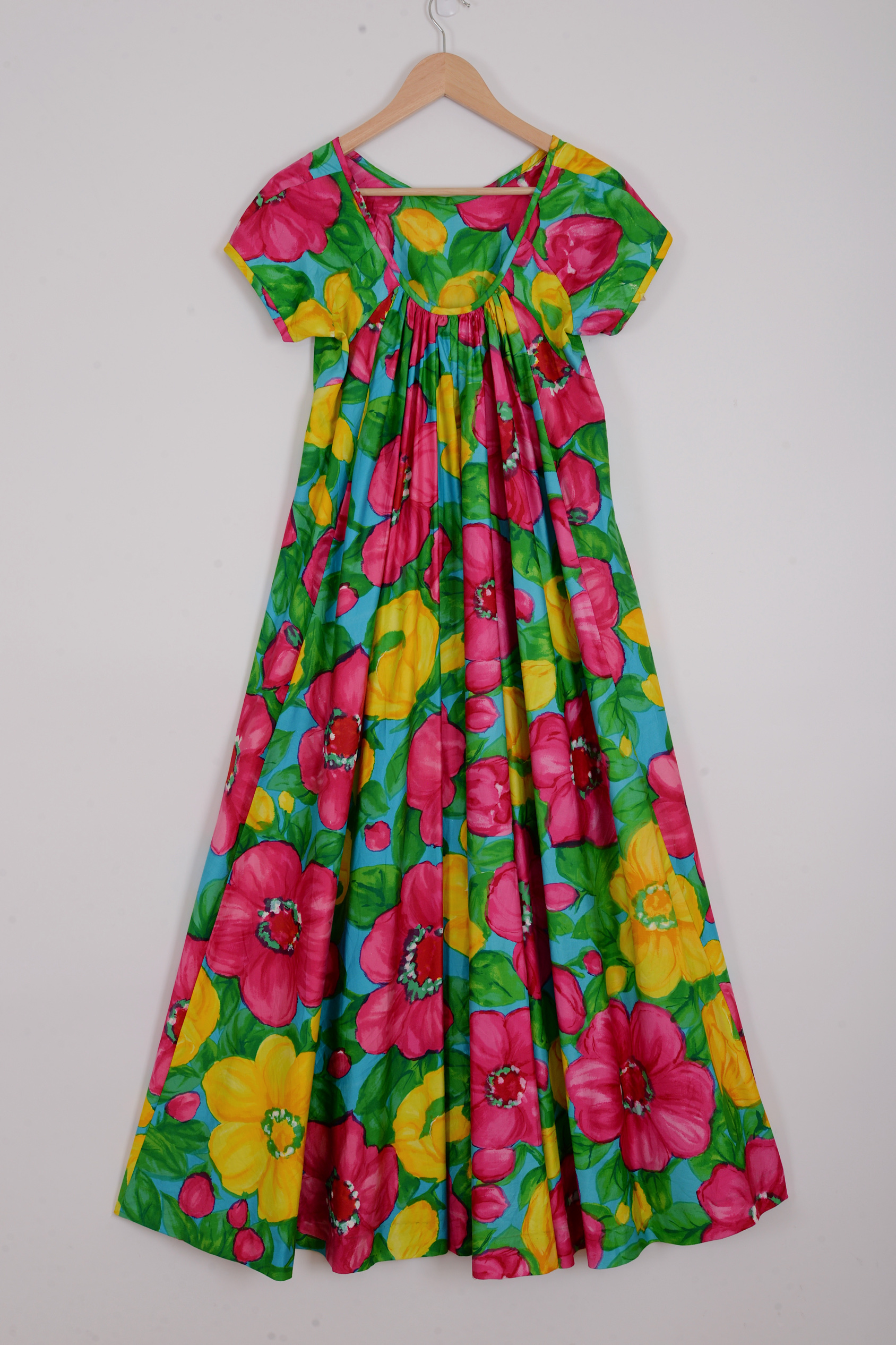 盛夏的花 Hawaii制 （1970s）超美对比色艺术花卉长裙