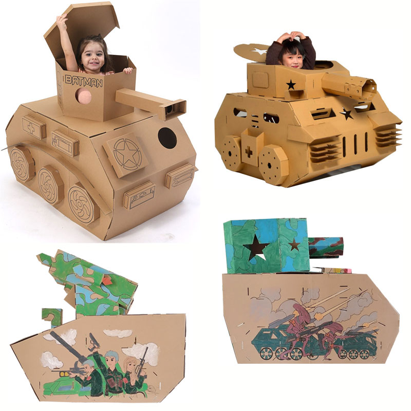 幼儿园手工纸壳纸板大型涂色拼装立体国庆军事武器模型坦克装甲车