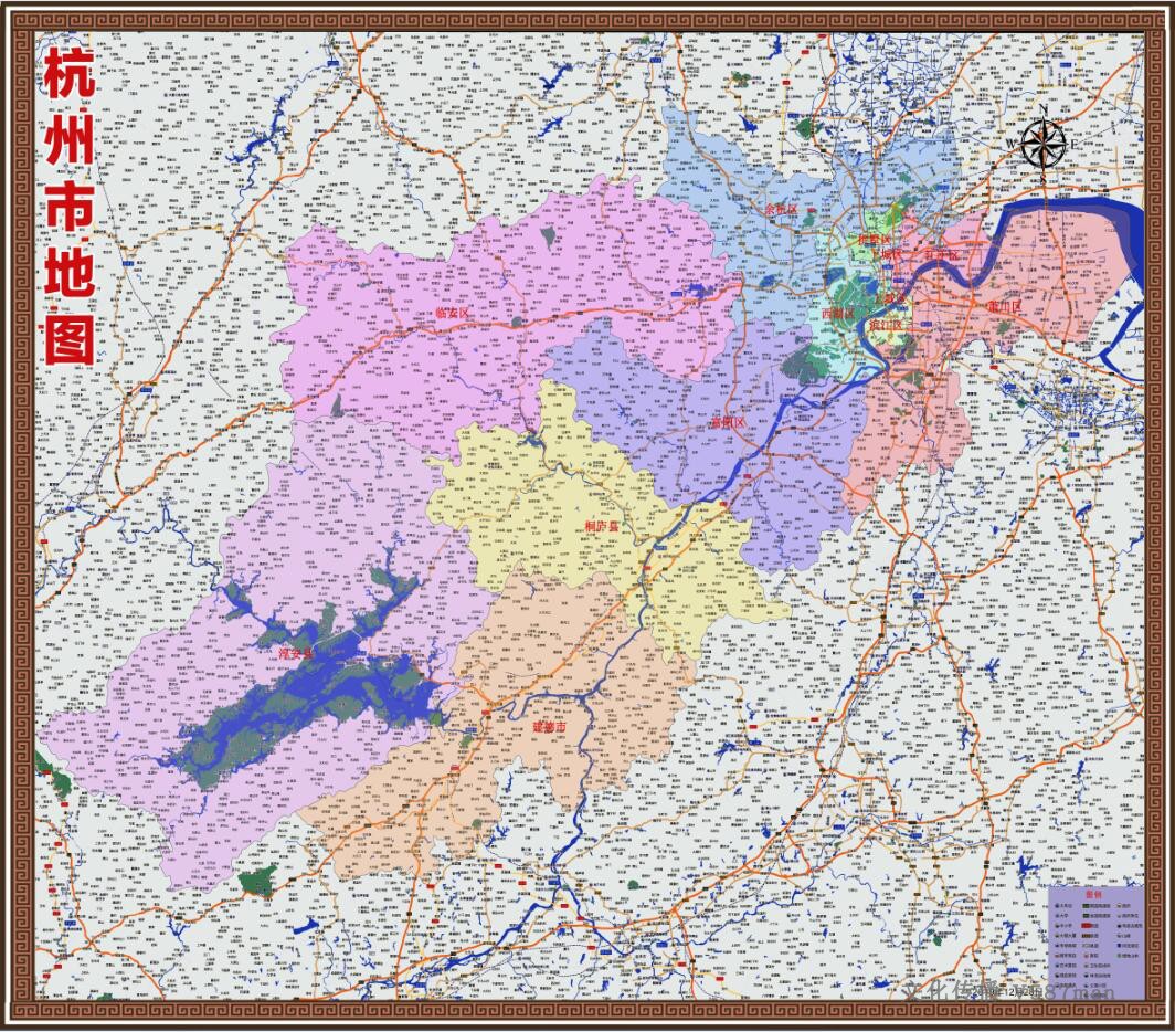 2020年8月浙江杭州市百度版行政交通旅游乡镇村落分布地图140x160