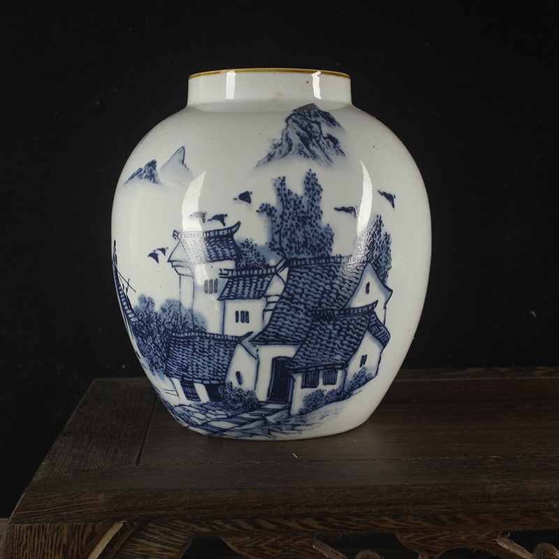 景德镇青花江南水乡台面中式陶瓷罐子做旧仿古瓷器家居桌柜摆件