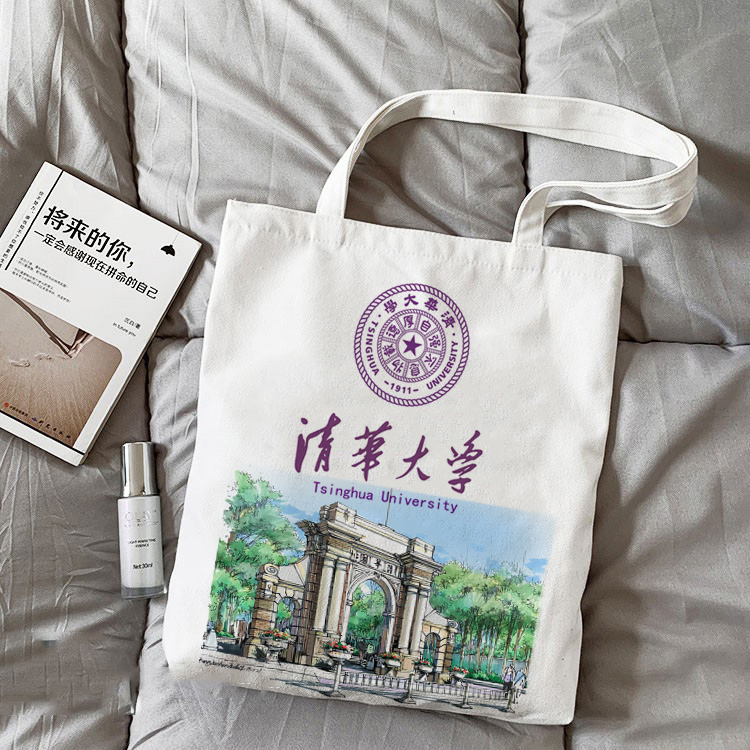 清华北京大学高校logo私人定制个性时尚手拎上课购物袋单肩帆布包