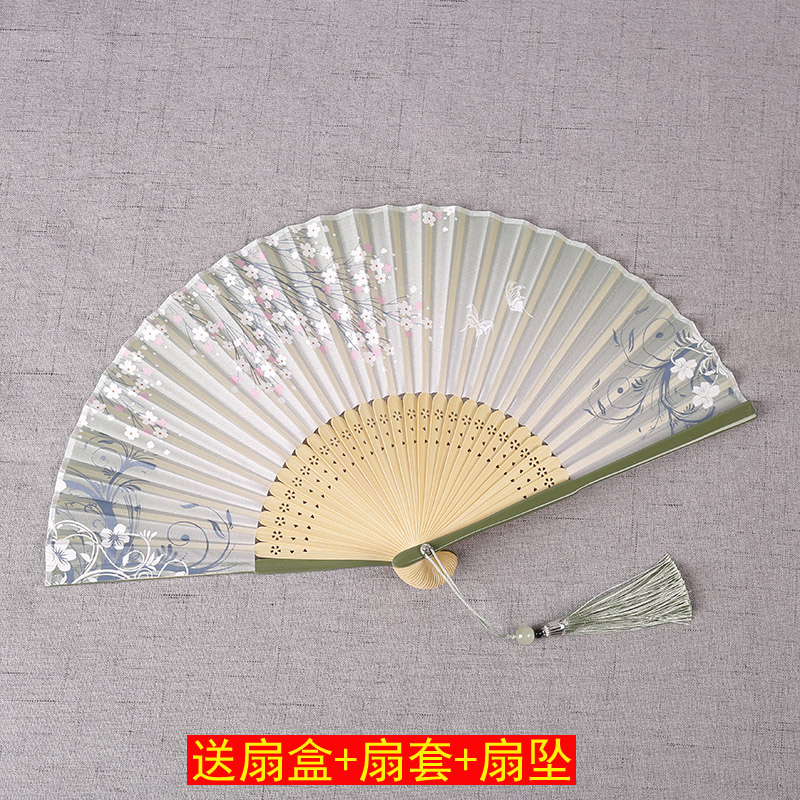 中国风扇子女士真丝折扇古风烤漆边工艺礼品扇古典舞蹈小折叠扇子