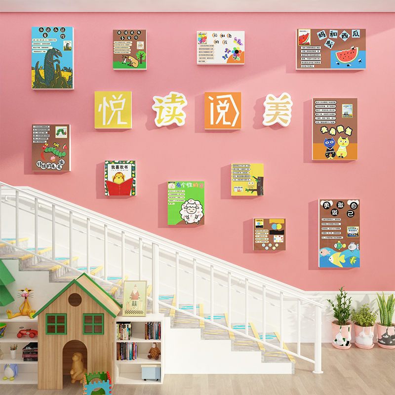 儿童绘本图书馆布置幼儿园阅读区主题环创背景墙面装饰教室文化墙