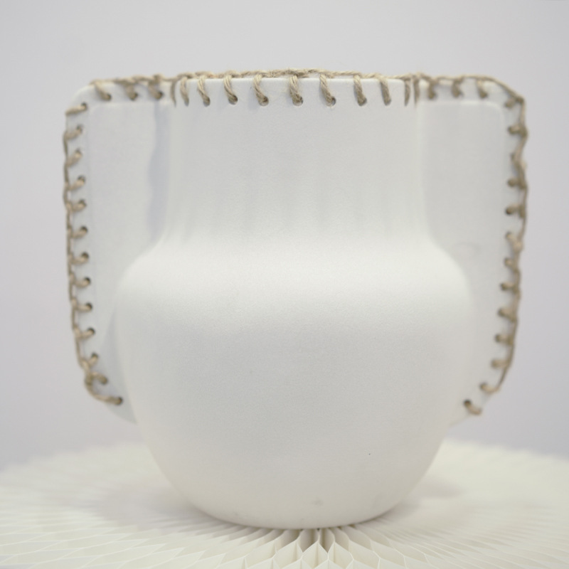 匠形欧式陶瓷花瓶组合风创意编织绳托盘软装家居装饰摆件