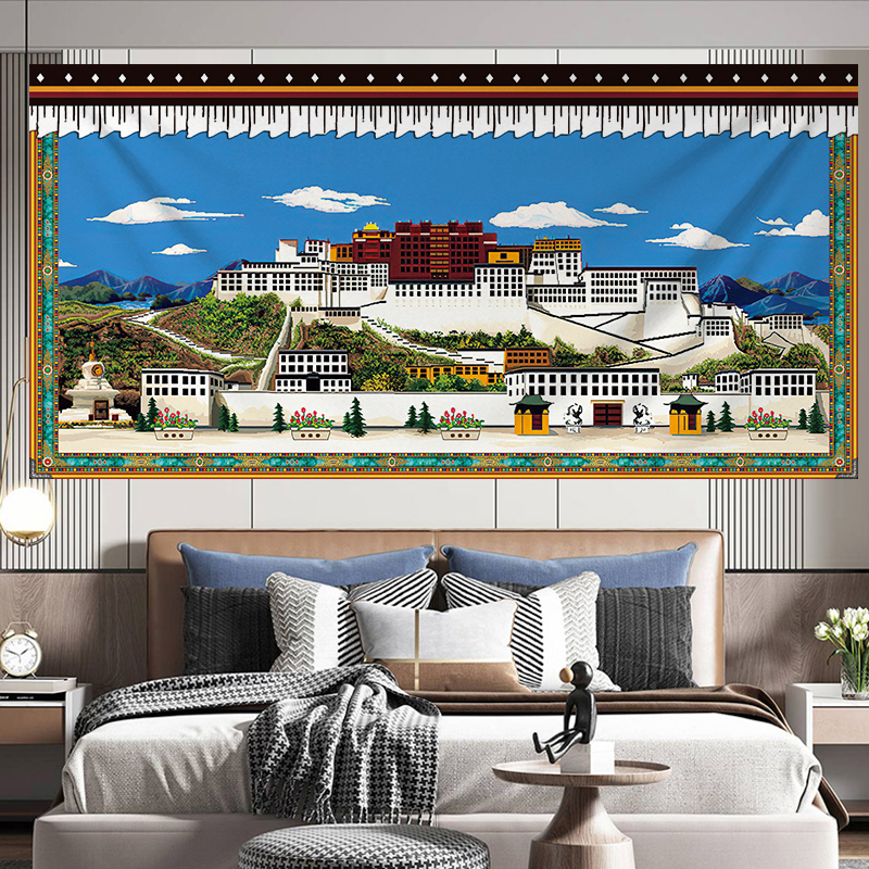 布达拉宫背景布挂布西藏民族文化藏式挂画房间客厅主播挂毯墙画布