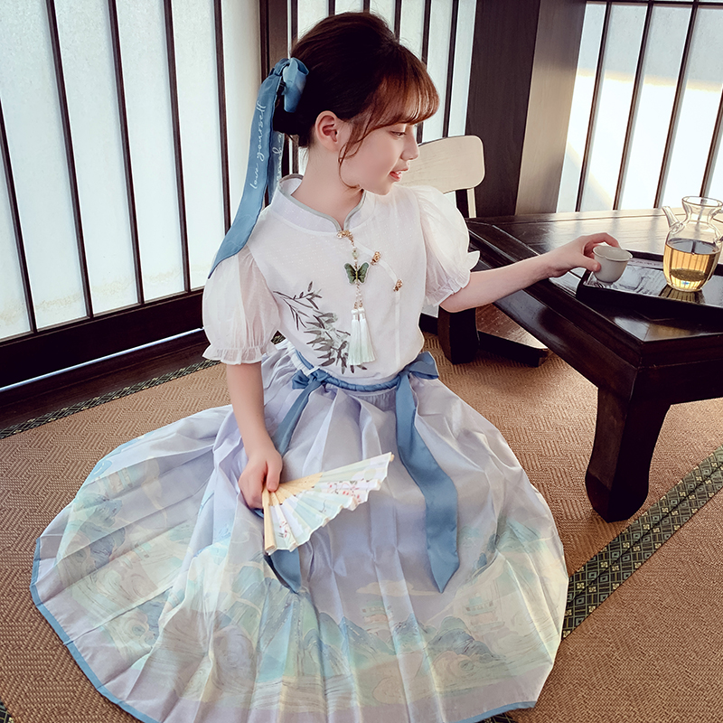 女童马面裙套装新中式女孩汉服夏季2024新款儿童中国风超仙公主裙