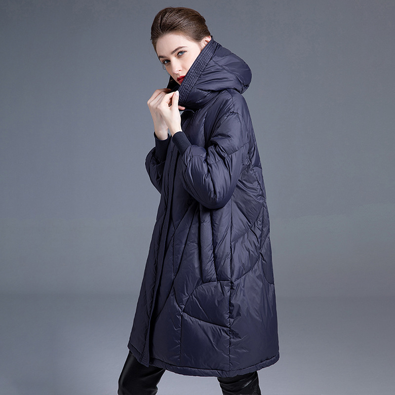 藏青色高级感中长款羽绒服女冬季2023新款炸街奶呼呼设计师款外套