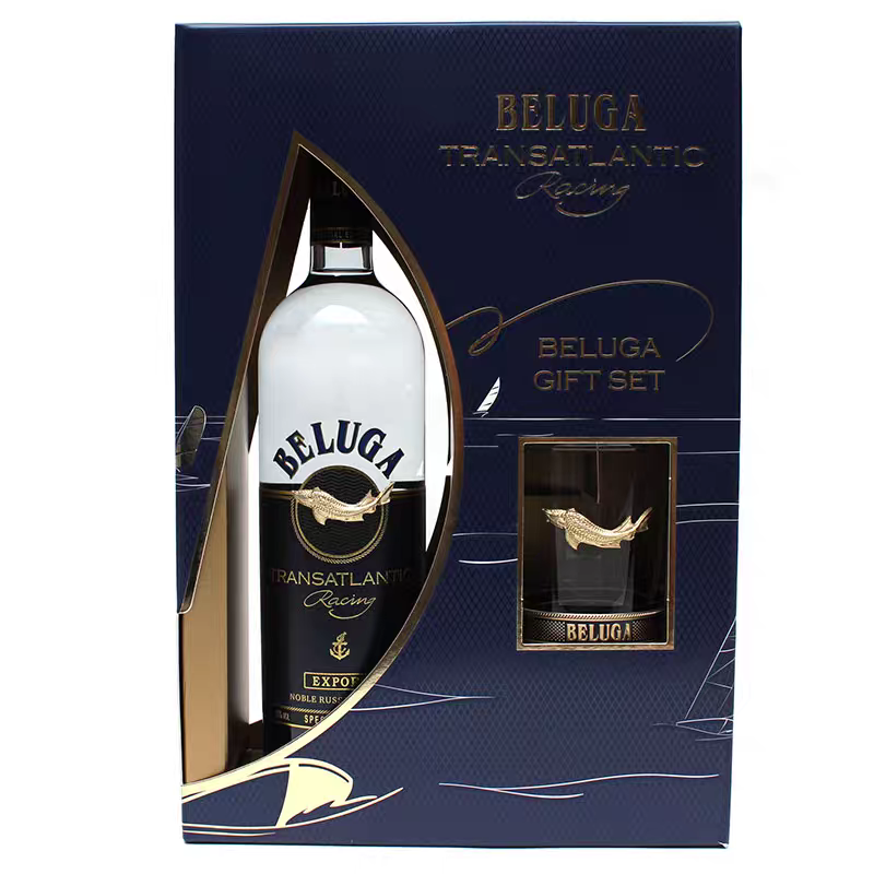 俄罗斯原装进口金白鲸伏特加Beluga鲟鱼酒高档礼盒装送杯子700ml