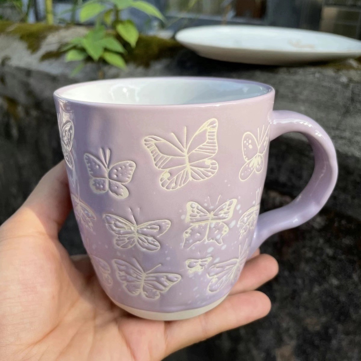 新款陶瓷马克杯好多蝴蝶异形艺术浮雕茶杯子粉色少女心咖啡杯1500