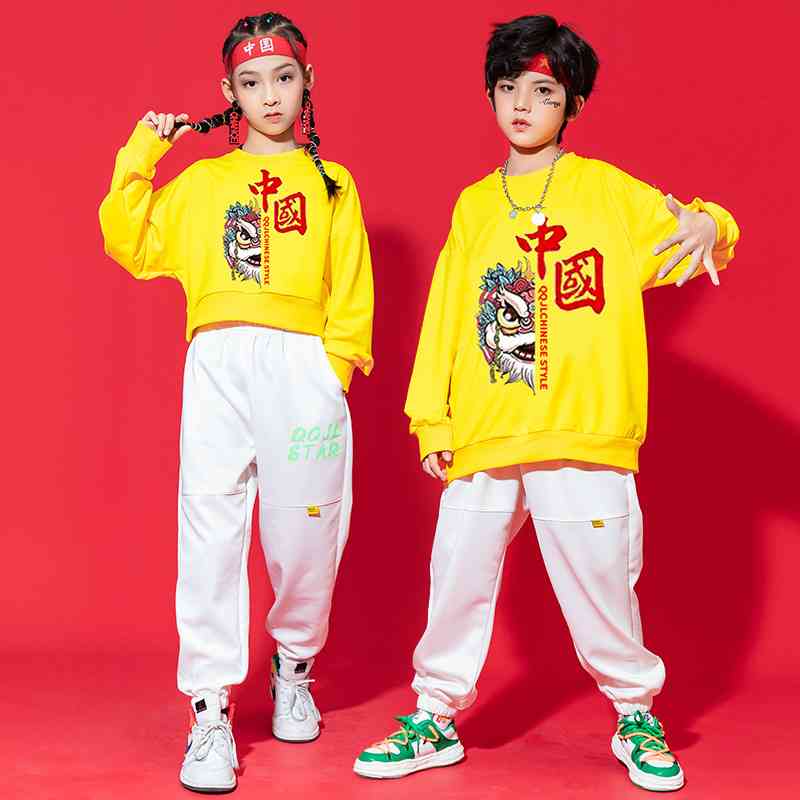 儿童啦啦队演出服中小学生运动会表演服装幼儿园黄色醒狮中国长袖