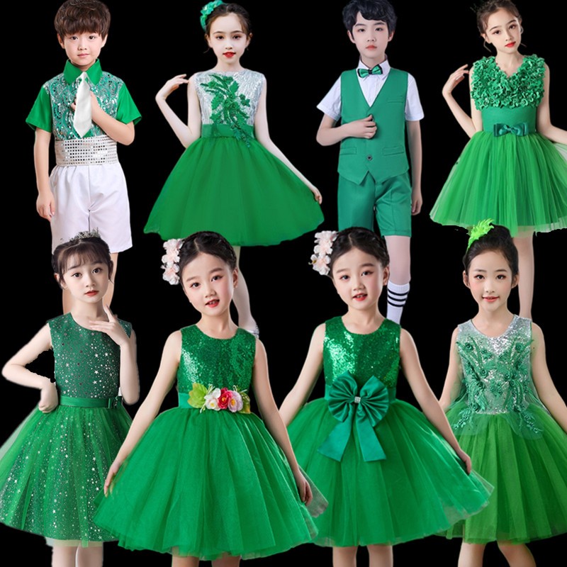 儿童小树表演服装男女小学生合唱诗歌朗诵幼儿园集体舞蹈绿色春晓