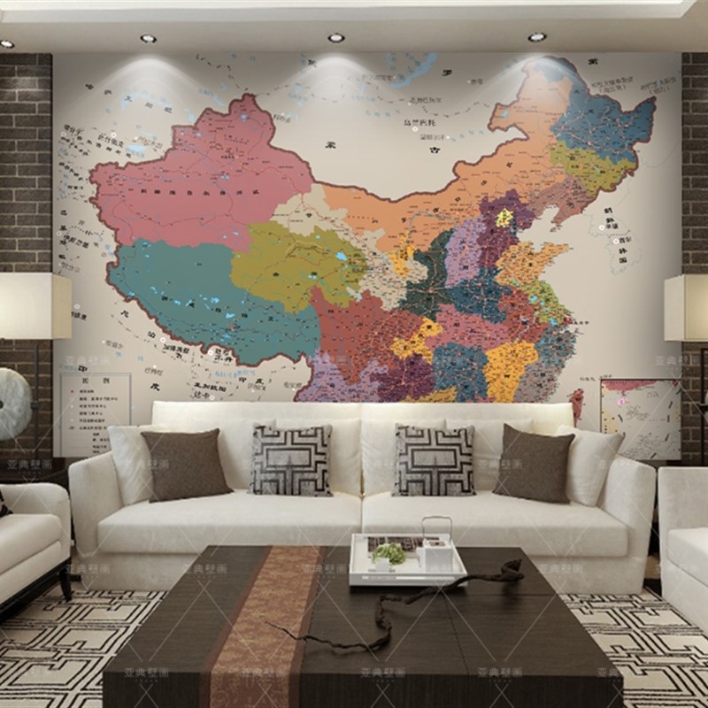 欧式复古中国地图电视背景墙纸客厅卧室壁画无P缝装饰壁纸8D墙布