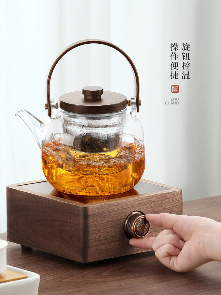 尚言坊严选北美胡桃木电陶炉煮茶器玻璃烧水壶煮茶壶小型电炉套装