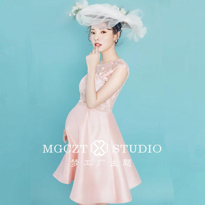 新款孕妇拍照服装写真服饰韩版粉色摄影服影楼孕妈照相艺术照礼服