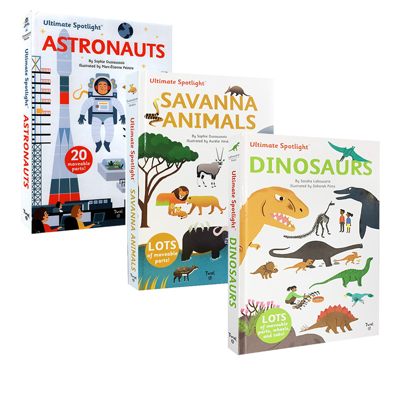 英文原版Twirl Ultimate Spotlight系列 3册Savanna Animals/Astronauts/Dinosaurs 精装立体翻翻书 儿童益智早教