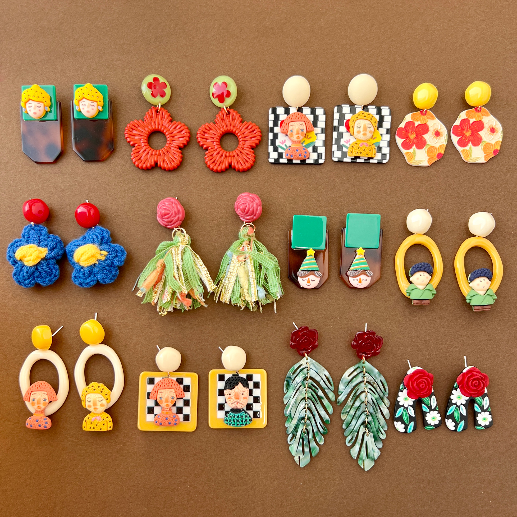 童趣耳夹印第安娃娃耳环原创设计民族风耳钉长款花朵花瓣气质百搭