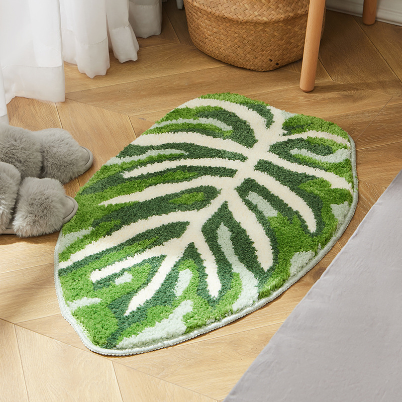 北欧植物叶子簇绒地毯浴室防滑地垫卫生间客厅卧室脚垫