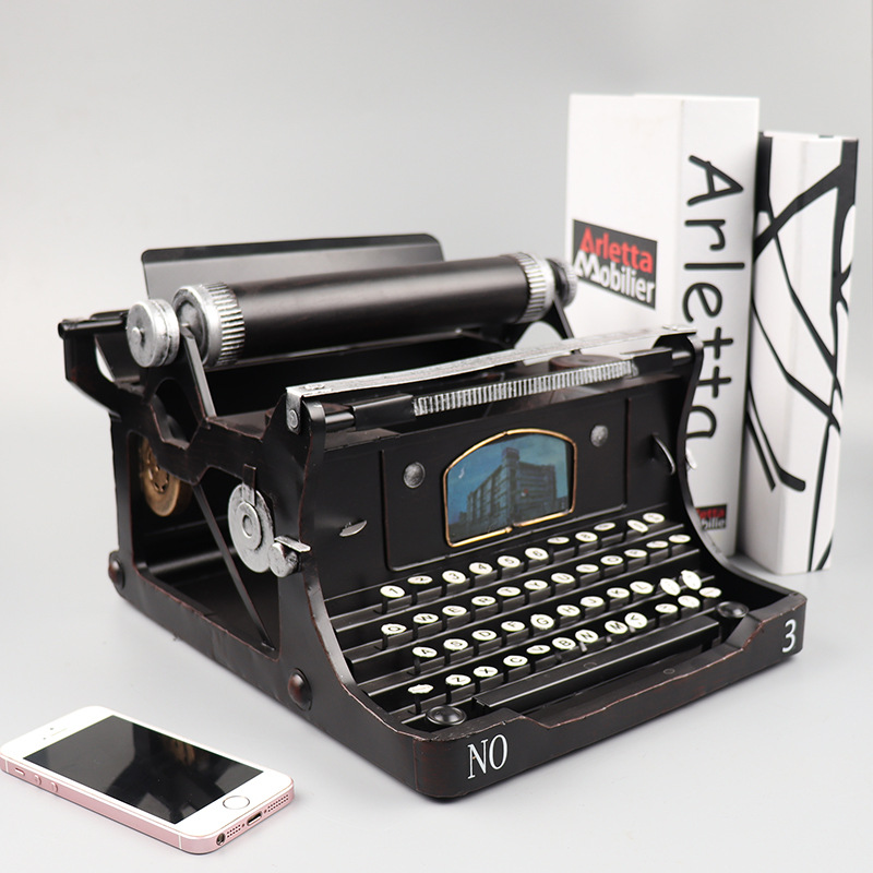 直销打字机模型纯手工铁艺酒吧书店橱窗怀旧老物件V摆件摄影道具
