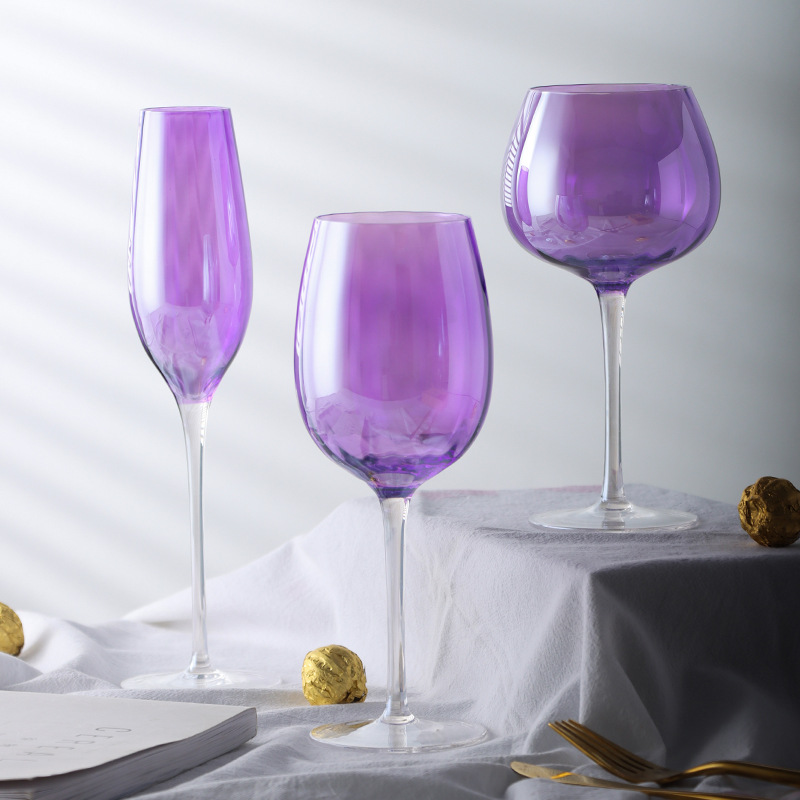 英式黛拉紫色2只高脚杯香槟杯家用套装北欧新款水晶玻璃红酒杯子
